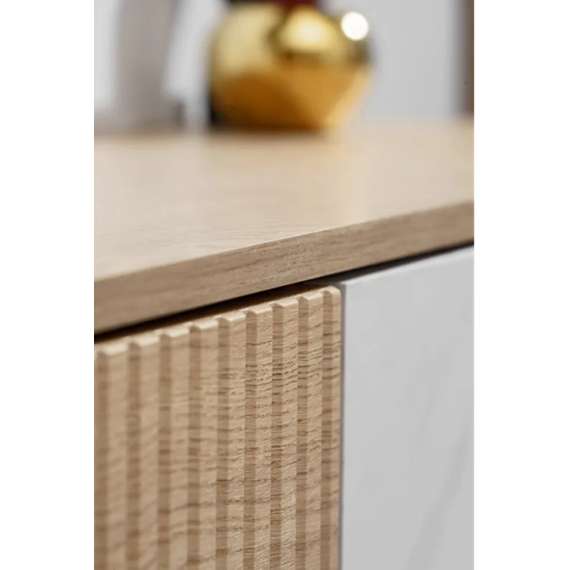Tv-benk med veggpanel NOIR I - 160x148 cm - eik cremona - imitasjon marmor hvit- spiler