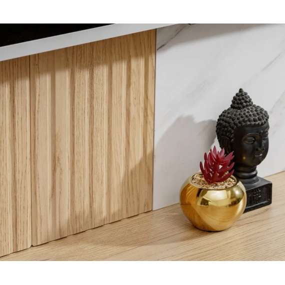 Tv-benk med veggpanel NOIR I - 160x148 cm - eik cremona - imitasjon marmor hvit- spiler