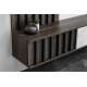 Tv-benk med veggpanel NOIR II - 160x148 cm - eik grafitt - hvit marmor imitasjon - spiler