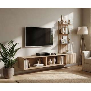 Tv-benk med veggpanel JOY - 168x130 cm - eik cremona