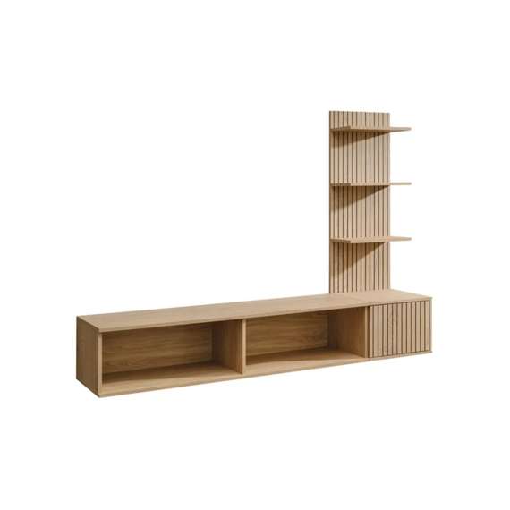 Tv-benk med veggpanel JOY - 168x130 cm - eik cremona