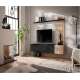 Tv-benk med veggpanel SOLO 180x132 cm - 3 dører - eik hickory - svart matt