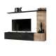 Tv-benk med veggpanel SOLO 180x132 cm - 3 dører - eik hickory - svart matt