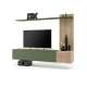 Tv-benk med veggpanel SOLO 180x132 cm - 3 dører - eik hickory - grønn