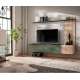 Tv-benk med veggpanel SOLO 180x132 cm - 3 dører - eik hickory - grønn