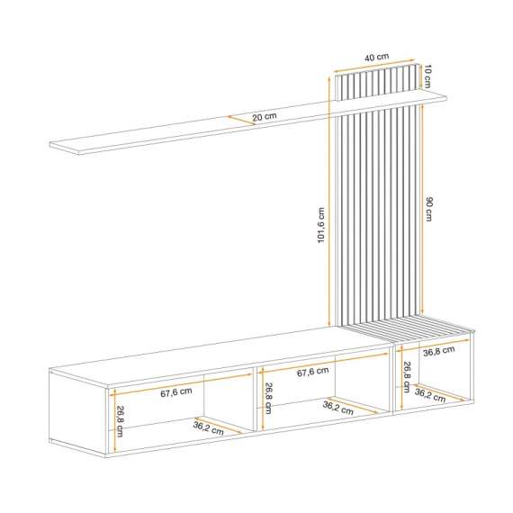 Tv-benk med veggpanel SOLO 180x132 cm - 3 dører - eik hickory - grønn