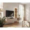 Tv-benk med veggpanel  LUZZ 220x160 cm - 3 dører - eik evoke - leira
