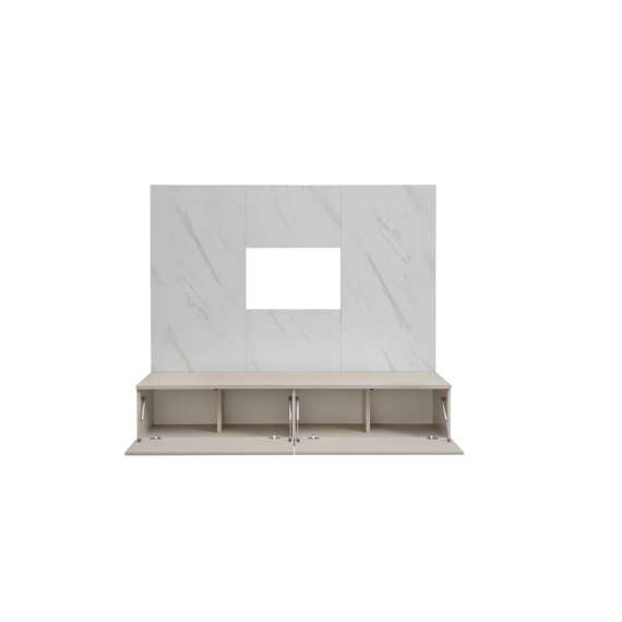 Tv-benk med veggpanel  GLAM 180x155 cm - 2 dører - cashmere