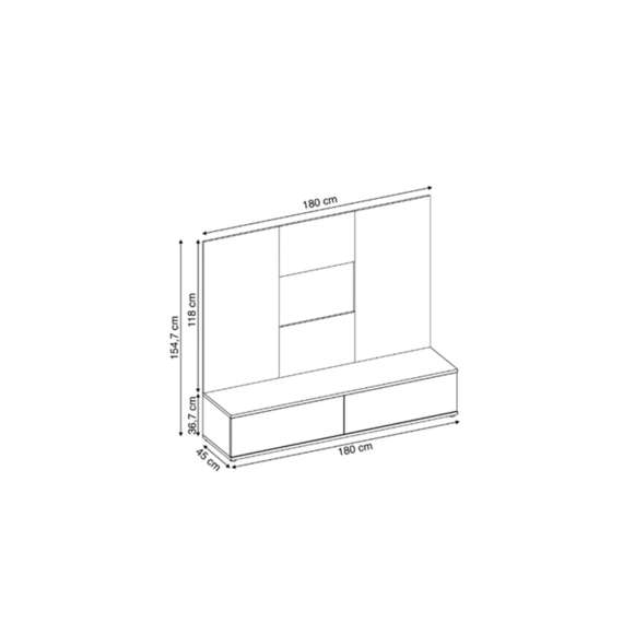 Tv-benk med veggpanel  GLAM 180x155 cm - 2 dører - cashmere