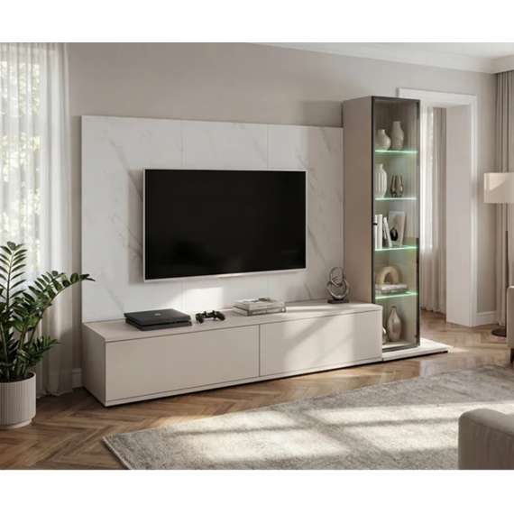 Seksjon GLAM I 240x155 cm - cashmere - hvit marmor imitasjon