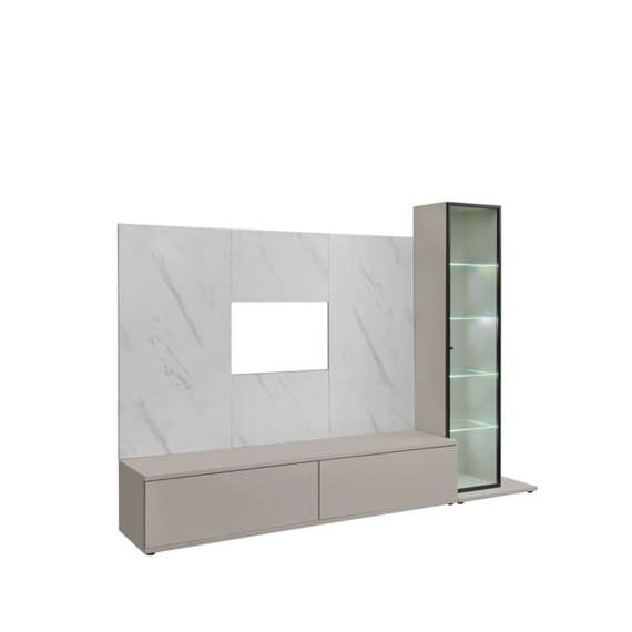 Seksjon GLAM I 240x155 cm - cashmere - hvit marmor imitasjon