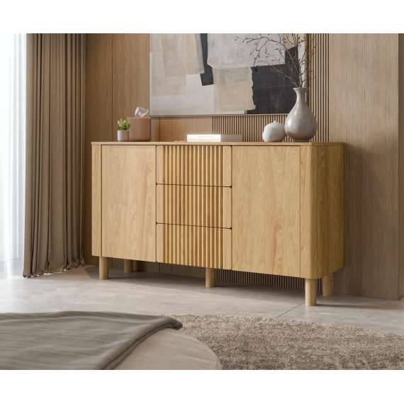 Skjenk ARANGO 150x85 cm -  dører - 3 skuffer - eik hickory