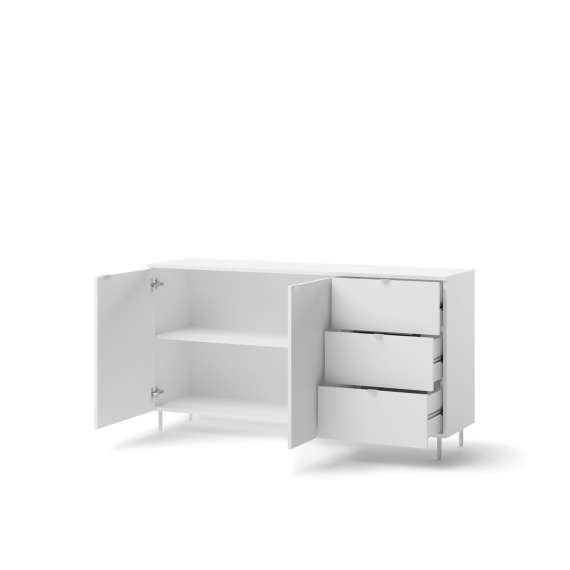 Skjenk Mila 151x80 cm - hvit - 2 dører - 3 skuffer