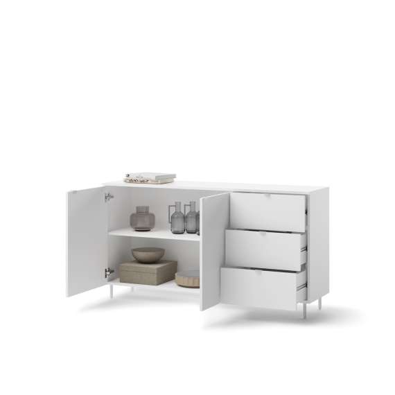 Skjenk Mila 151x80 cm - hvit - 2 dører - 3 skuffer