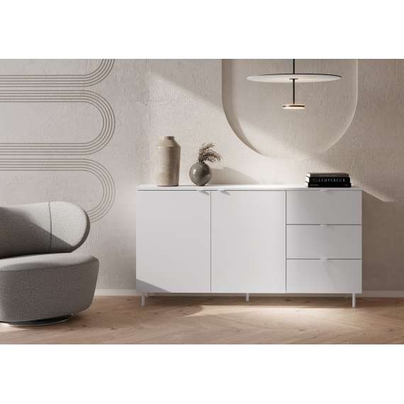 Skjenk Mila 151x80 cm - hvit - 2 dører - 3 skuffer