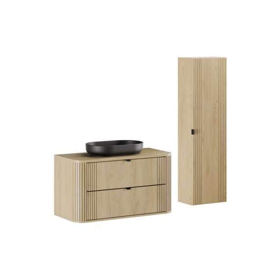 Baderomssett Ovalia 100 cm - eik - med servant