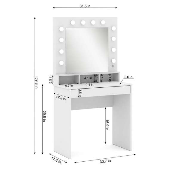 Sminkebord BROADWAY 80x152 cm - hvit matt - med speil