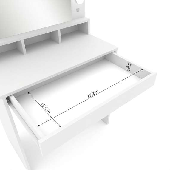 Sminkebord BROADWAY 80x152 cm - hvit matt - med speil