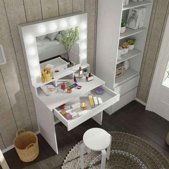 Sminkebord BROADWAY 80x152 cm - hvit matt - med speil