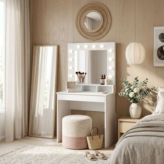Sminkebord BROADWAY 80x152 cm - hvit matt - med speil