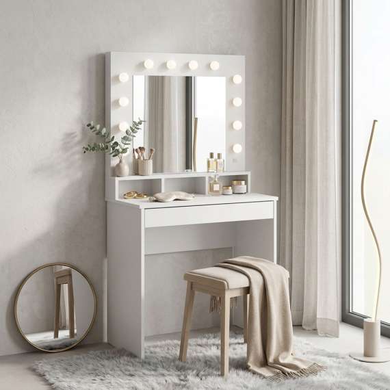 Sminkebord BROADWAY 80x152 cm - hvit matt - med speil