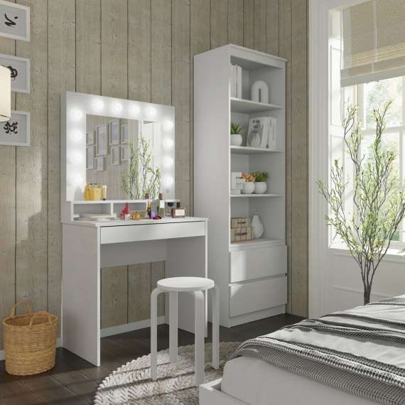 Sminkebord BROADWAY 80x152 cm - hvit matt - med speil