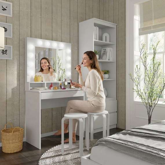 Sminkebord BROADWAY 80x152 cm - hvit matt - med speil