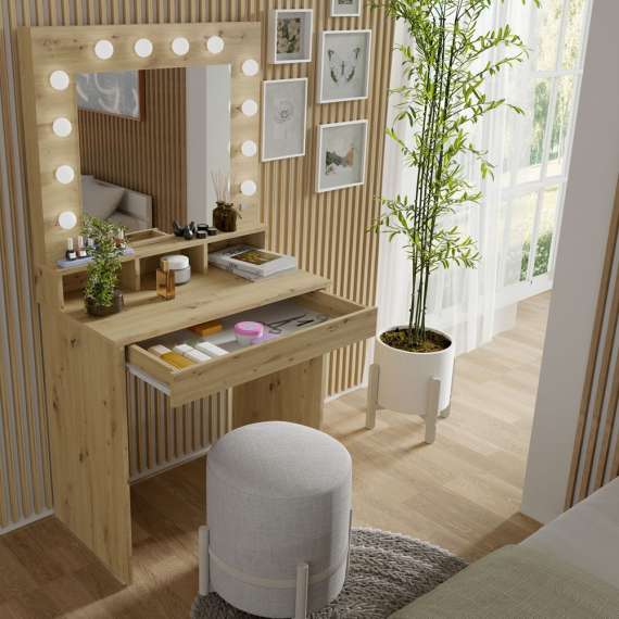 Sminkebord BROADWAY 80x152 cm - eik artisan - med speil