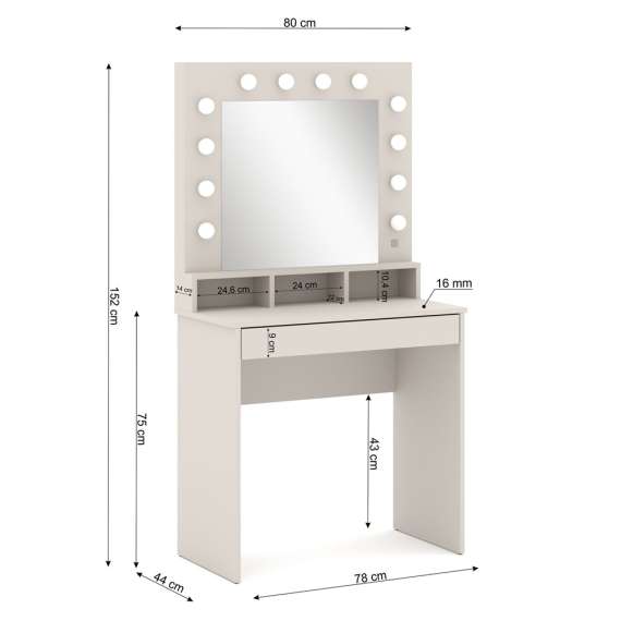 Sminkebord BROADWAY 80x152 cm - cashmere - med speil