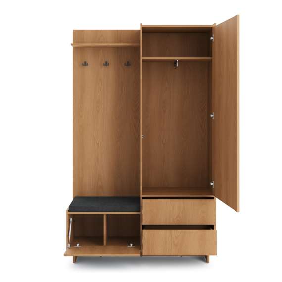 Entregarderobe Yasumi 125x201 cm - eik - hyller og 2 dører