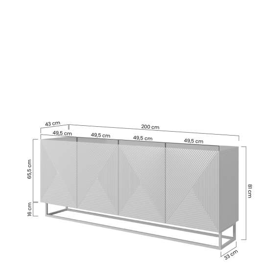 Skjenk Asha 200x81 cm - cashmere - 4 dører - metallramme