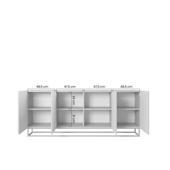 Skjenk Asha 200x81 cm - cashmere - 4 dører - metallramme