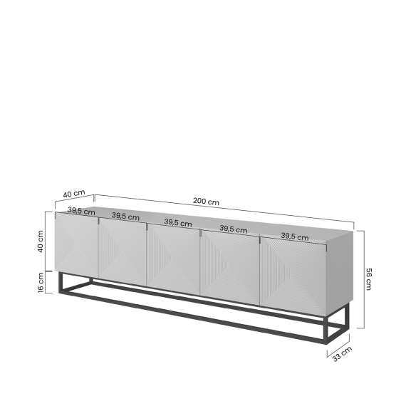 Tv-benk Asha 200x56 cm - cashmere - 5 dører