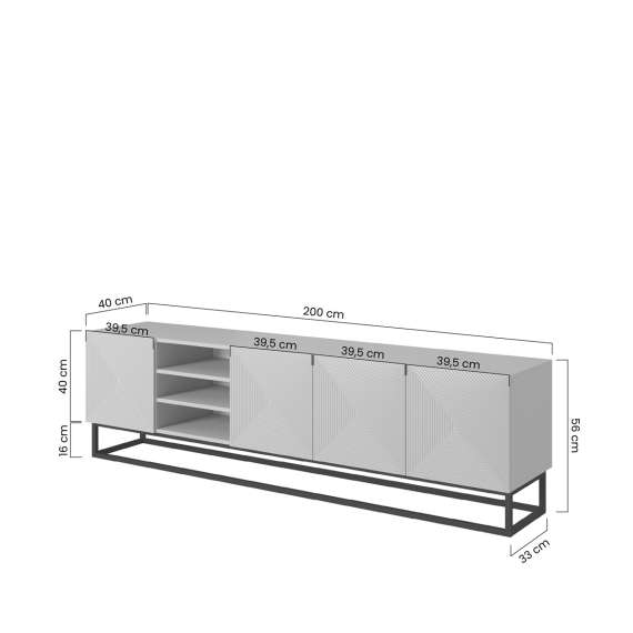 Tv-benk Asha 200x56 cm - cashmere - 4 dører - hyller