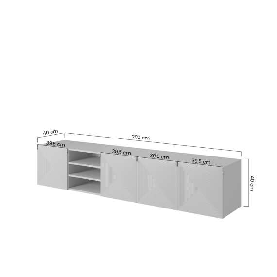 Tv-benk Asha 200x40 cm - cashmere - 4 dører - hyller - vegghengt