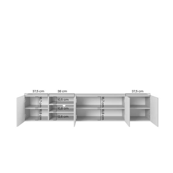 Tv-benk Asha 200x40 cm - cashmere - 4 dører - hyller - vegghengt