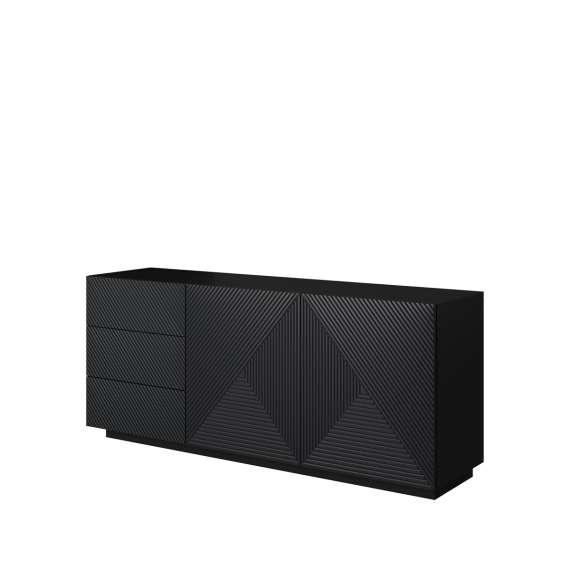 Skjenk Asha 167x71 cm - sort - 2 dører - 3 skuffer