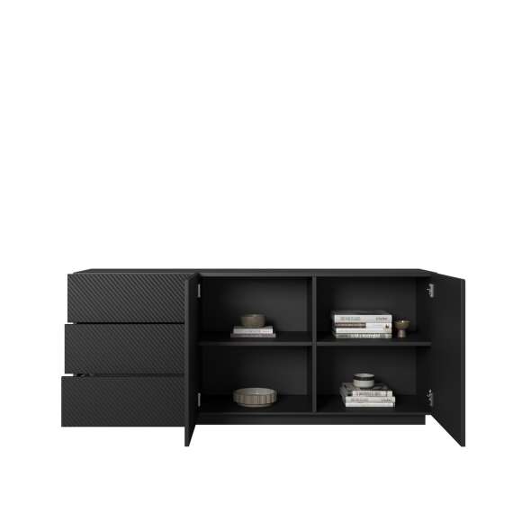 Skjenk Asha 167x71 cm - sort - 2 dører - 3 skuffer