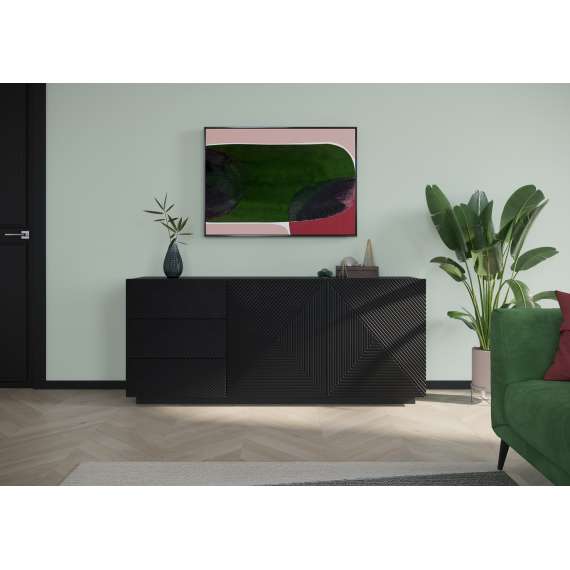Skjenk Asha 167x71 cm - sort - 2 dører - 3 skuffer