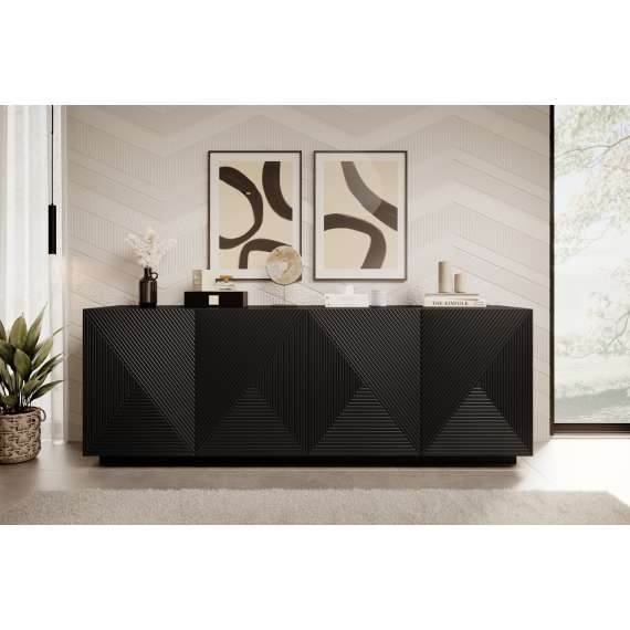 Skjenk Asha 200x71 cm - sort - 4 dører