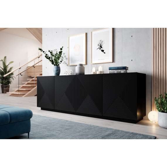 Skjenk Asha 200x71 cm - sort - 4 dører