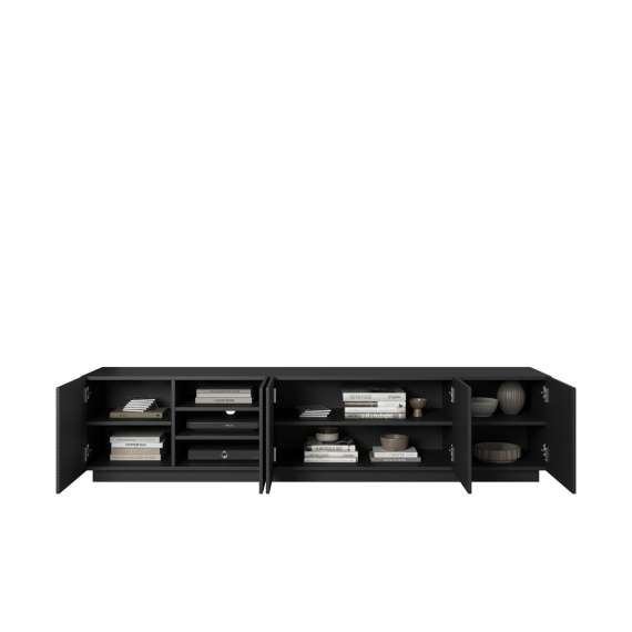 Tv-benk Asha 200x46 cm - sort - 5 dører