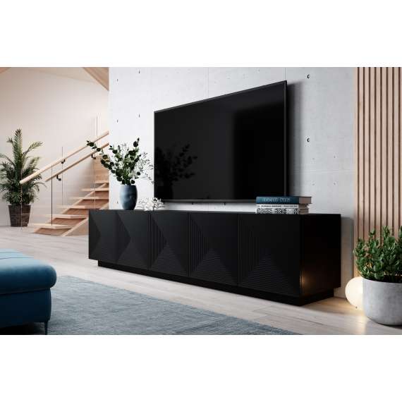 Tv-benk Asha 200x46 cm - sort - 5 dører