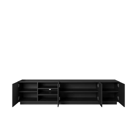 Tv-benk Asha 200x46 cm - sort - 4 dører - hyller