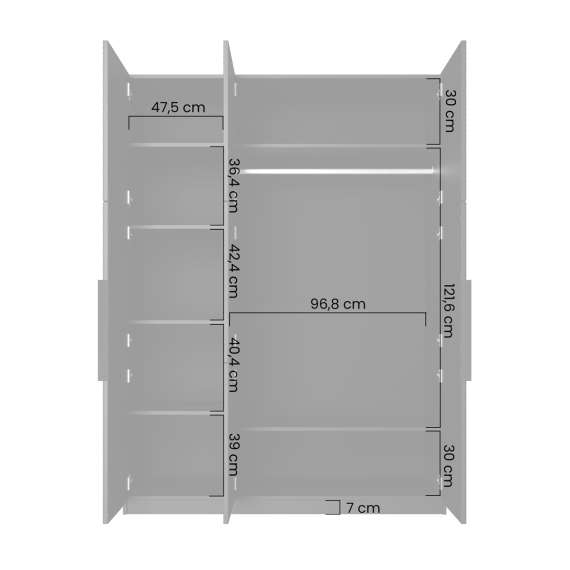 Garderobeskap Asha 150x205 cm - sort - 3 dører