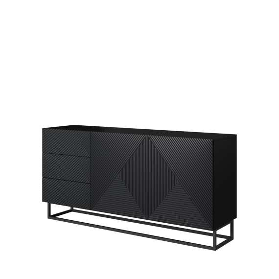 Skjenk Asha 167x81 cm - sort - 2 dører - 3 skuffer