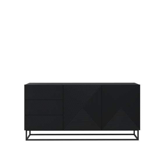 Skjenk Asha 167x81 cm - sort - 2 dører - 3 skuffer