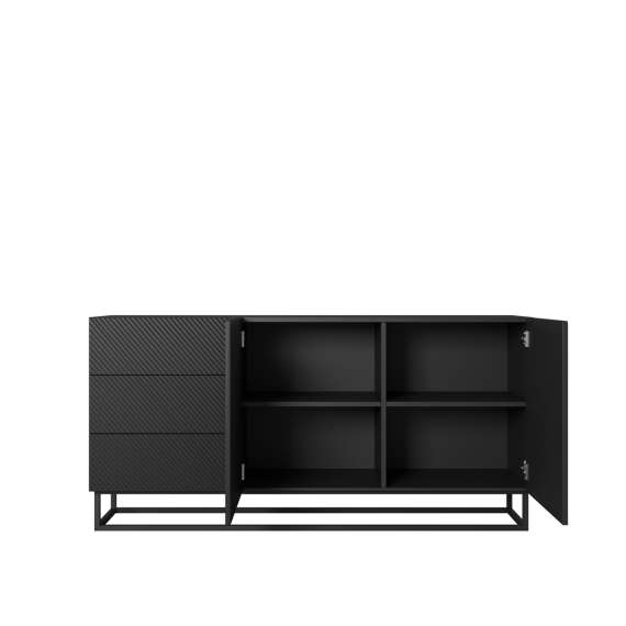 Skjenk Asha 167x81 cm - sort - 2 dører - 3 skuffer