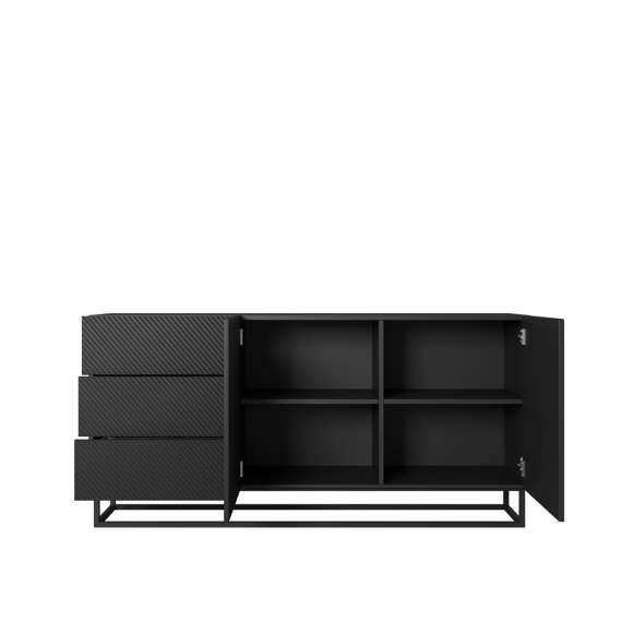 Skjenk Asha 167x81 cm - sort - 2 dører - 3 skuffer