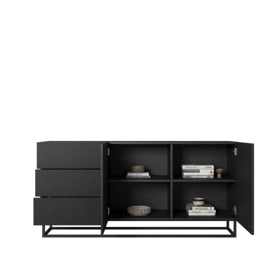 Skjenk Asha 167x81 cm - sort - 2 dører - 3 skuffer